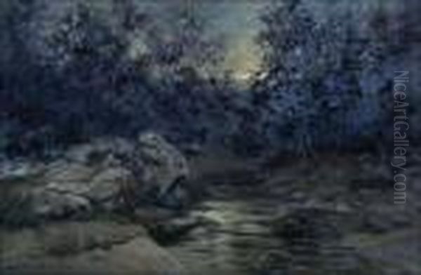 "nightfall" Wooded River 
Landscape S &amp; D L/l: Charles Partridge Adams 1894 O/c 16x24 
Est:$5000/7000 - view 1