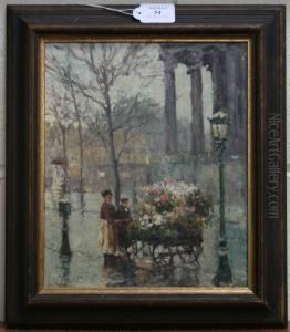 View Of A Flower Seller In A London Square by John Clayton Adams