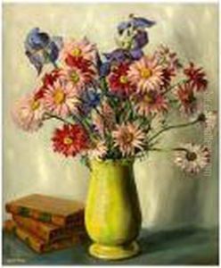 Still Life, Vase Of Flowers And Three Volumes Of Books by John Clayton Adams