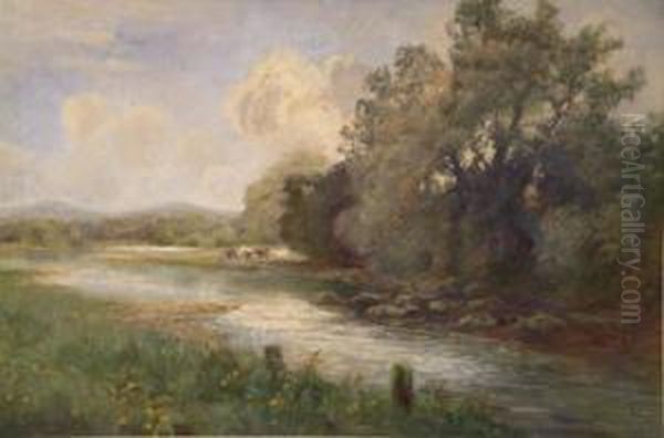 &amp; Son Oil On Canvas 'on The Dart' Signed 20 X 30in - view 1