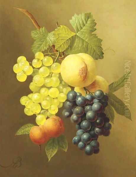 A swag of peaches, grapes and apricots - view 1