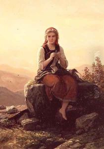 Young Girl Knitting by Meyer Georg von Bremen