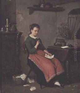 Young girl writing a love letter by Meyer Georg von Bremen