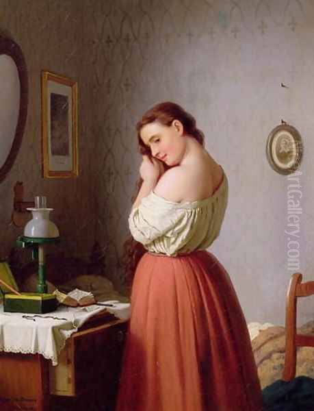 Young Woman Plaiting her Hair - view 1
