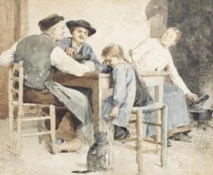 Am Mittagstisch. by Louis Emile Adan