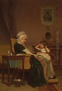 The First Lesson by Louis Emile Adan