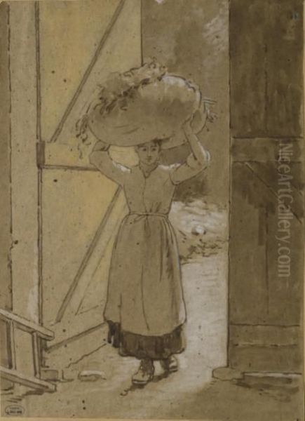 Femme Portant Un Ballot De Foin Sur La Tete - view 1
