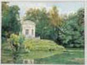 Fontaine Dans Un Parc by Louis Emile Adan