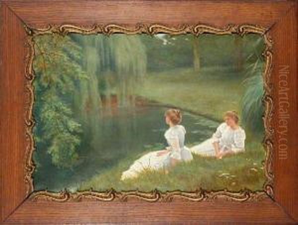 Elegant Ladies At Rest Beside A Pond - view 1