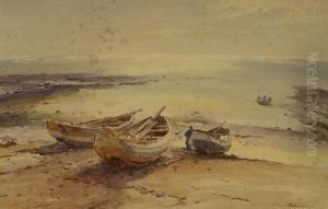 Fishing Boats On The Shoreline by Charles William Adderton