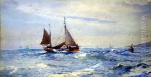 Returning To Harbour, Scarborough Signed 11.5 X 22in by Charles William Adderton