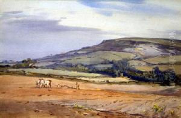 Ploughman In A Landscape Signed 11.5 X 17.5in - view 1