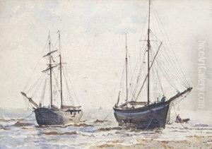 Colliers Brached On Bray Shore, Near Mouth Of River by Joseph Poole Addey