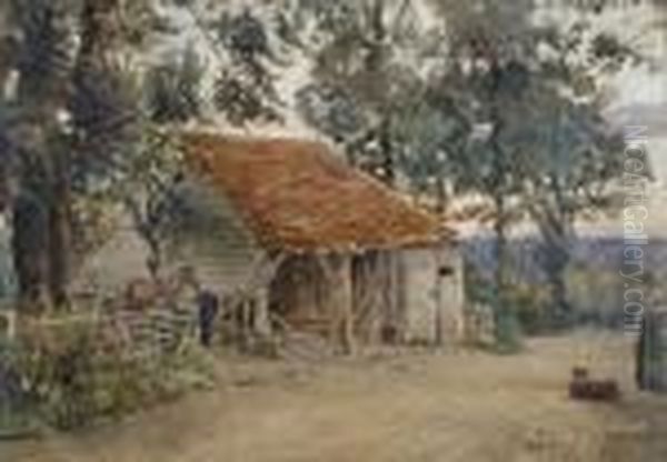 View Ofa Farmyard With A Chestnut Pony And A Sheepdog - view 1