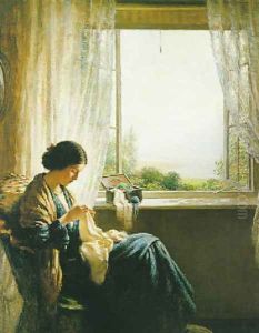 Sewing by a window 1915 by William Kay Blacklock