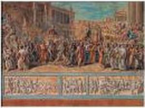 Scenes From Roman History With Grisaille Friezes At The Bottom: A Set Of Five Drawings by Luigi Ademollo