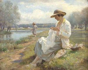 Sewing by the River by William Kay Blacklock