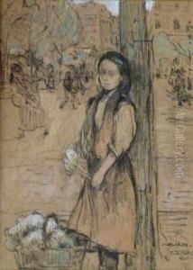 "la Petite Marchande Fleurs", Paris 1909 by Jules Adler