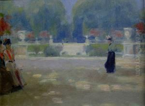 A Bright Day In The Luxembourg Gardens, Paris by Albert Jean Adolphe
