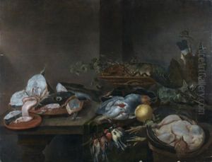 Nature Morte Aux Poisson, Volaille, Homard, Vaneau, Perdreaux