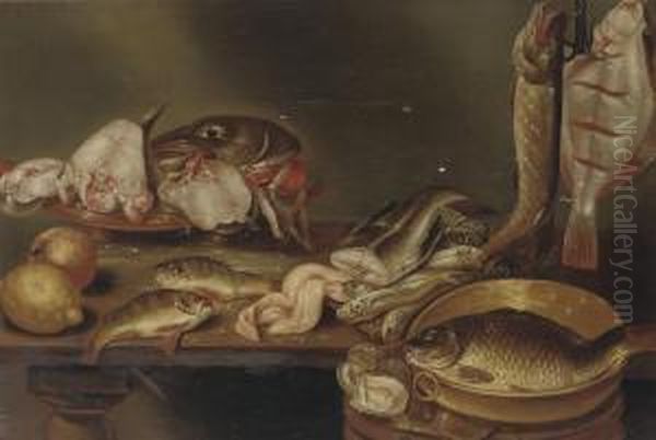 Still Life A Lemon, A Peach, Fish Heads On A Plate. - view 1