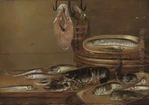Still Life With Fish And A Lobster On A Table by Alexander Adriaenssen