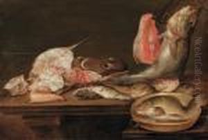 Natura Morta Di Pesci Olio Su Tavola by Alexander Adriaenssen