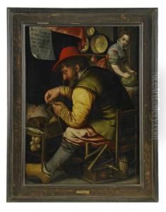 Interior Med Handarbetande Man Och Kvinna by Pieter Aertsen