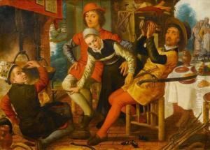 Jolly Gathering By The Fireplace by Pieter Aertsen