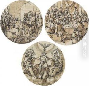 Three Designs: The Last Supper; The Crowning Of The Virgin; Christ Arriving In Jerusalem by Pieter Aertsen