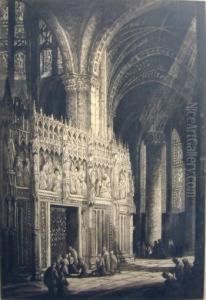 'cathedral Interior', Etching,
62cm X 43cm, Signed In Pencil, Framed, Plus One Other Smaller by Andrew F. Affleck