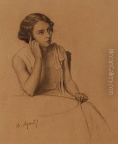Woman Sitting At A Table - view 1