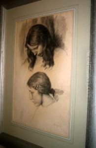 Two Bust Portraits, Of Two Girls by Jean-Charles Cazin