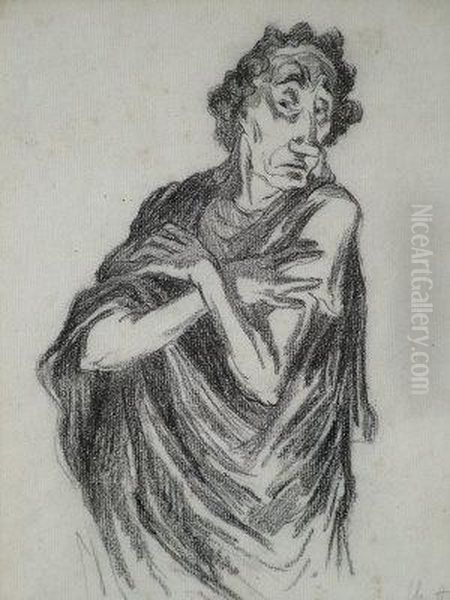 Theatrical Figure; Charcoal, Signed In Pencil, 24x19cm - view 1
