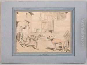 Chevaux Et Chiens Dansune Cour De Ferme by Jacques Laurent Agasse