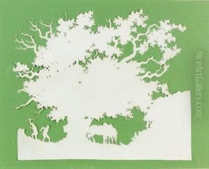 Grosser Baum Mit Zwei Landarbeitern Und Pferden.
