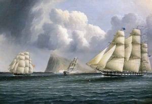 American Frigate off Gibralter Flying a Commodore's Pennant by James E. Buttersworth