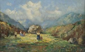 Contadini Agli Alpeggi by Ermenegildo Agazzi