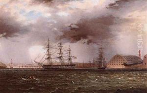 Old Brooklyn Navy Yard, East River, New York by James E. Buttersworth