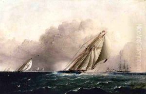 N.Y.Y.C. Schooner Yacht Estelle Running Home by James E. Buttersworth
