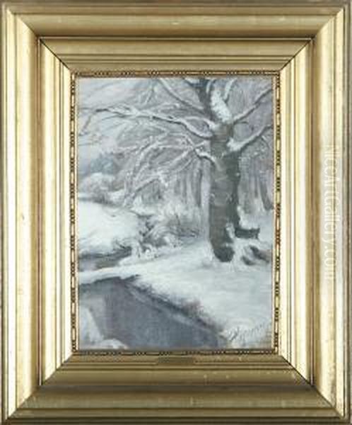 Wintry Scene With Forest And A Stream - view 1