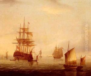Sailing Vessels Off A Coastline by James E. Buttersworth