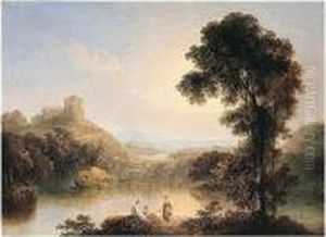 Italianate Landscape With Figures By A Lake by Agostino Aglio