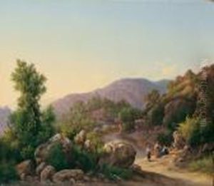 Gebirgige Italienische Landschaft Im Abendlicht. by Guido Agostini