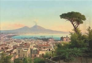 A Maiden On A Neapolitan Balcony, Vesuvius Beyond by Guido Agostini
