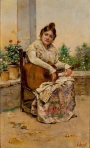 Valenciana Con Guitarra by Joaquin Agrasot y Juan