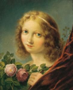 Madchen Hinter Rosen by Carl Josef Alois Agricola