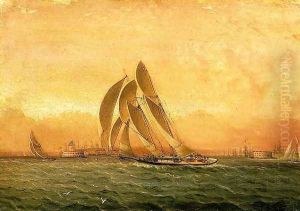 In Full Sail, New York Harbor by James E. Buttersworth