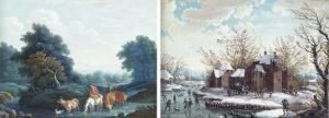 A Wooded Landscape With Peasants
And Cattle Fording A Stream; And Awinter Landscape With Skaters By A
Fortified Farm by Christophe-Ludwig Agricola