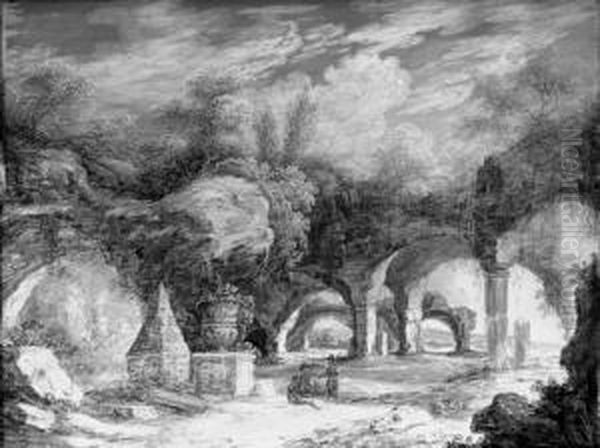 A Capriccio Of Roman Baths With Soldiers By A Tomb - view 1